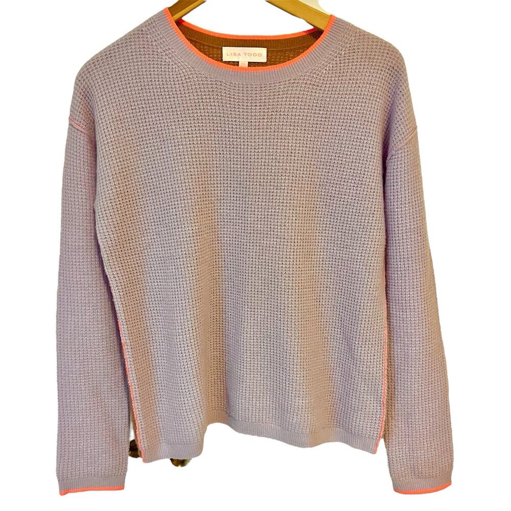 Lisa Todd Cashmere Sweater Women's XS Lavender Colorblock Waffle Knit Pullover